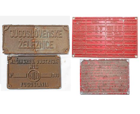 A couple of Jugoslavia Loco Plates, one broken in two. Together with a couple of UK Diesel Lubrication Plates. (4 items)