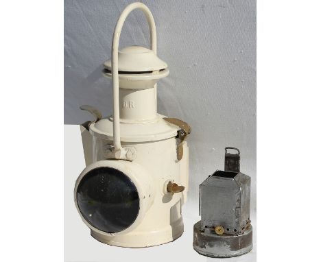 BR(E) Loco Lamp complete with reservoir, burner and red flip over shade. BR stamped on chimney.