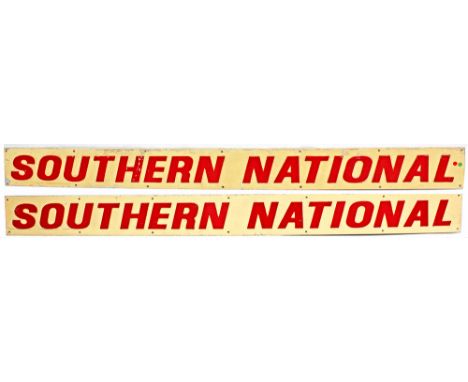 A matching pair of Blue Line Buses alloy plates with plastic letters SOUTHERN NATIONA, each measuring 63in x 5.5in. (2 items)