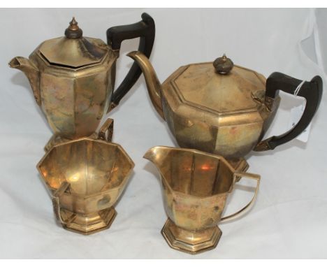 		A silver four piece tea service of octagon form. 46ozs gross. Birmingham 1966