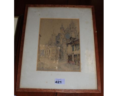 		W. R. Shephard, 'Eglise, Notre Dame'. Signes and inscribed. Watercolour. 9 ½' x 7'