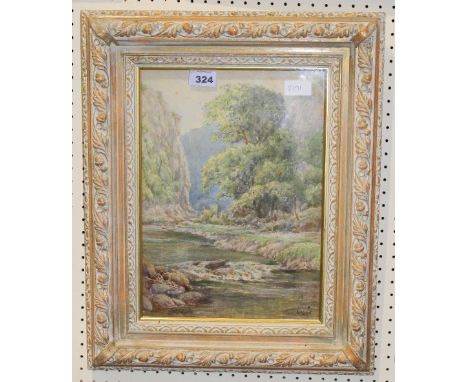 		W. R. Burrows. Stream in a gorge. Signed. Watercolour 15' x 10'