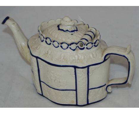 		A George III salt glazed teapot. 5 ¾ hi A George III salt glazed teapot. 5 ¾' high (spout re-stuck)"