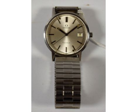 Omega - a Geneve gentleman's wristwatch, brushed silvered dial, block batons, minute track, centre seconds, date aperture, tw