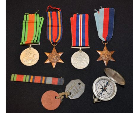 Militaria - WWII Burma Star; ID tag, 1072622 OD Bates T R; Wittnauer compass; etc