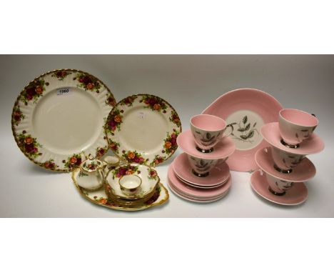 Ceramics - Royal Albert Old Country Roses pattern miniature part tea set, dinner plate, oval platter, etc; a Queen Anne Harve
