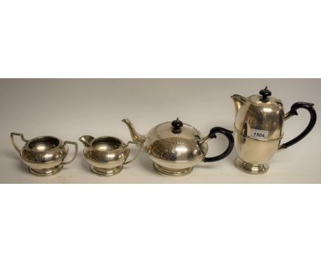 A silver plated tea set comprising teapot, hot water jug, cream jug and sugar bowl (4)