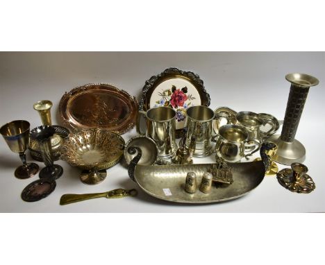 Metalware - a quantity of flatware; British and Continental pewter; an Asmussen Denmark gold plated teardrop candlestick; etc