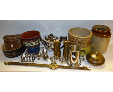 Silver Plate and Ceramics - a silver plated teapot; a Denby Bakewell soufflé dish; a Denby stoneware bowl; etc