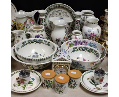Ceramics - Portmerion Botannic Gardens, a pair of candlesticks, fruit bowls, salad bowl, vases, wall clock, etc