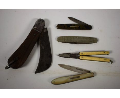 Tools - a mother of pearl silver blade penknife; others (5)