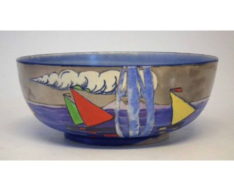 A.J. Wilkinson bowl by John Butler, printed and painted with Tahitta (sic) Regatta, pattern number 8642, painted signature to