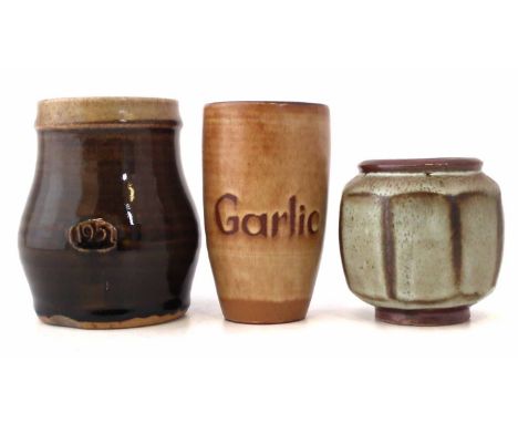 David Leach (1911-2005) Lowerdown pottery octagonal yunomi, also a mug marked 1951, and another pot marked 'Garlic' (3) the o