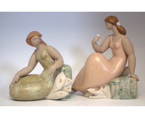 Two Lladro Ladies with Lilies, model numbers 2463, 2464, one figure has original box, the largest figure measures 36cm high  