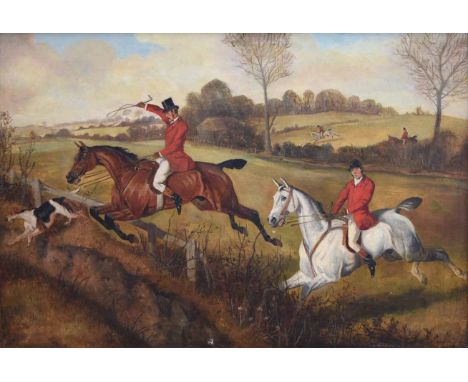 English School, 19th century,  Hunting scene, unsigned, oil on canvas, 50 x 74.5cm.; 19.75 x 29.5in.    Condition Report: The