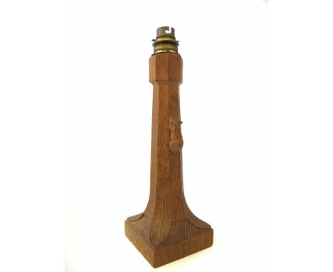 Robert "Mouseman" Thompson table lamp, the octagonal stem on a square section base, with carved mouse signature, 29.5cm high 