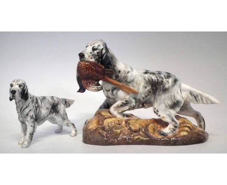 Royal Doulton English Setter with Pheasant H.2529 and another model of an English Setter HN.1050, the first model measures 20
