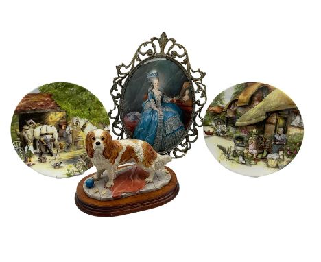 Border Fine Art Spaniel on base together with Royal Doulton Country Craft limited edition plates and oval glazed print portra