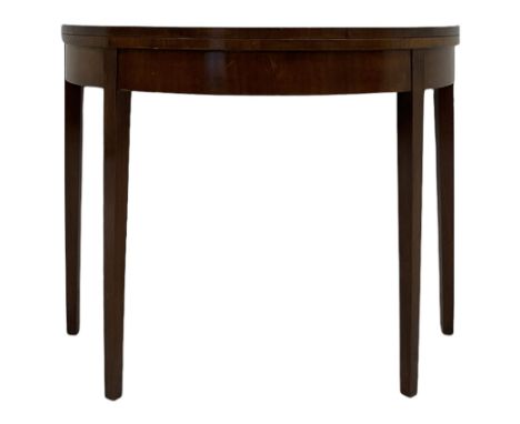 20th century mahogany card table, the fold over top with lined surface, raised on square tapering supports 