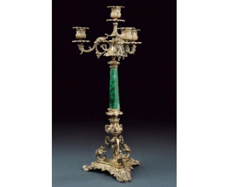 dating: First half of the 20th Century provenance: Italy, Triangular base, embossed and engraved with floral motifs, malachit