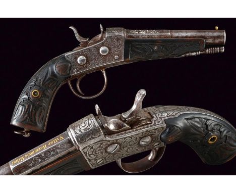 dating: about 1870 provenance: Eibar, Rifled, two-stage, 11 mm cal. barrel, octagonal first part, signed in gold 'Villa Herma