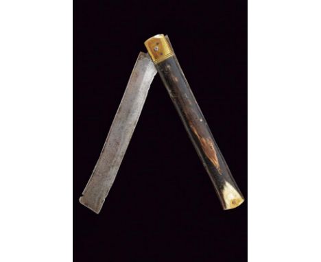 dating: 19th Century provenance: Italy, Wide, single-edged blade with straight tip. Grip with horn plates (small parts missin