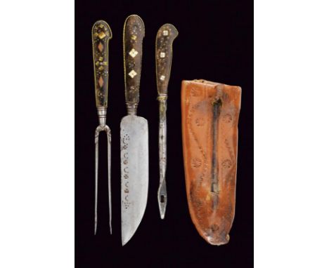 dating: Second half of the 18th Century provenance: Italy, Composed of a knife, fork and needle. Knife's blade decorated with