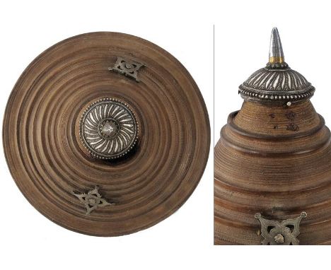 dating: 19th Century provenance: Oman, Wooden, of circular shape, strongly enlarged toward the center (restored on one side),
