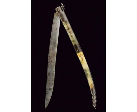 dating: 19th Century provenance: Spain, Long, single-edged blade with tang. Grip with horn plates and iron mounts. An iron sp