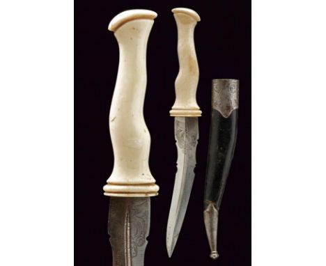 dating: 19th Century provenance: Europe, Counter-curved, double-edged blade, ribbed and with slight fuller in the center, wit