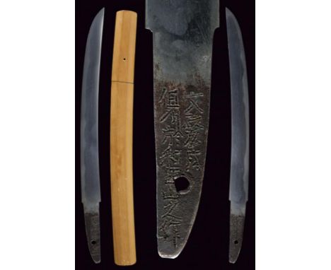 dating: Second quarter of the 19th Century provenance: Japan, Blade shobu zukuri maru dome (nagasa 25.7 cm), hada: masame ita