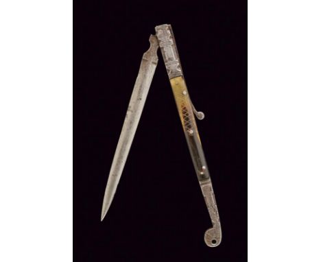 dating: 19th Century provenance: Italy, Straight, double-edged blade with hollow base. Iron grip with horn plates. length ope