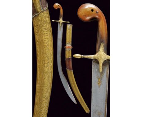 dating: 19th Century provenance: Turkey, Curved, single-and false-edged blade, with 'T'-back, traces of gold inlays and carto