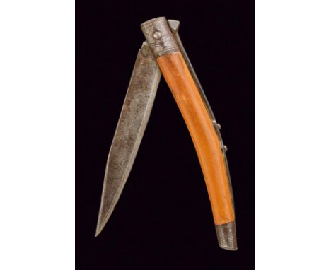 dating: 19th Century provenance: Romagna, Single-edged blade with slightly hollow tip; light, wooden grip with iron mounts, e