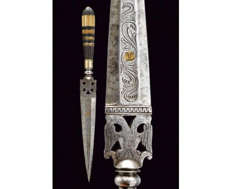 dating: First half of the 19th Century provenance: Italy, Straight, double-edged blade with central fuller with floral engrav