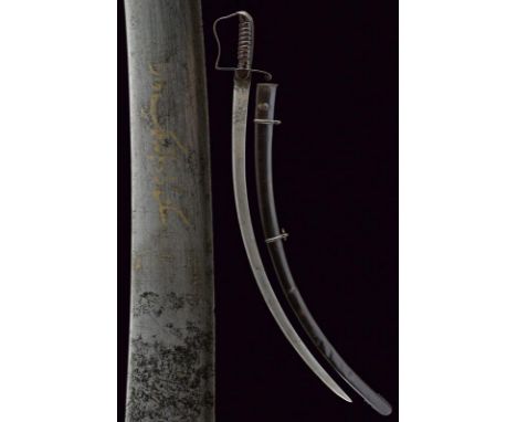 dating: 19th Century provenance: Europe, Strong, strongly curved, single-edged blade, with remains of koftgari inlaid inscrip