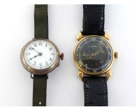 Mido, a 1940s rolled gold manual wind wristwatch, with black dial, red centre seconds, the Mido manual wind movement cal. 101