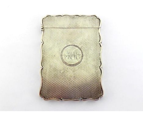 A Victorian engine-turned silver card case by Edward Smith, Birmingham, 1865, the cover with circular reserve engraved with m