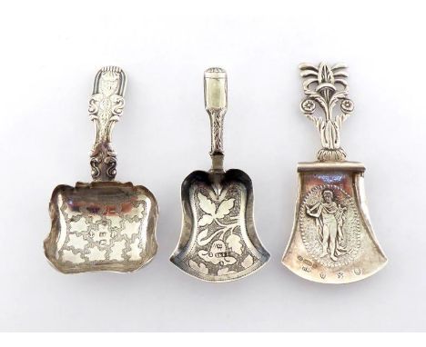 A George III silver caddy spoon by John Bettridge, Birmingham, 1817, shaped oblong bowl engraved with ameoba patterns on text