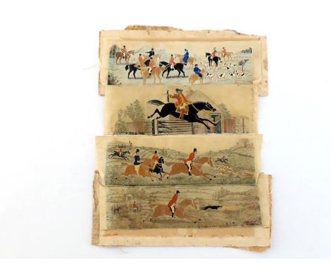 Four loose  Stevengraph pictures, comprising" Dick Turpin's Ride to York" and three hunting scenes, probably "The Meet", "The