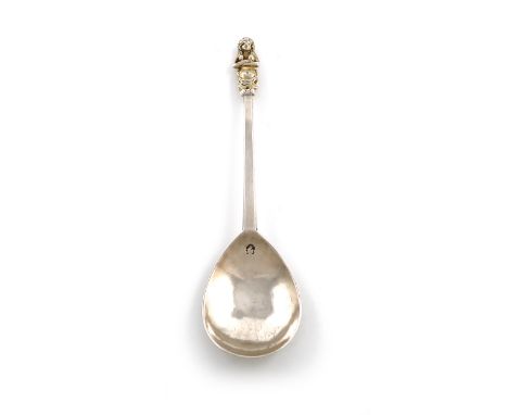 A James I West Country silver Aphrodite spoon, by John Quick, Barnstaple circa 1620, fig-shaped bowl, the reverse of the bowl