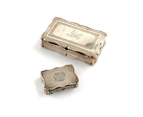 A Victorian silver snuff box, by E. Shaw, Birmingham 1848, rectangular form, engine-turned borders, the cover initialled, plu