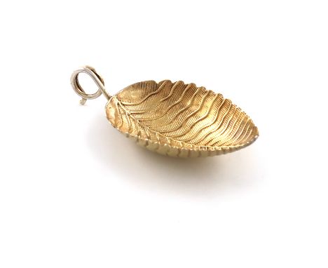 A George III silver-gilt leaf caddy spoon, by Elizabeth Morley, London 1805, the leaf bowl with vein decoration, wire-work ri