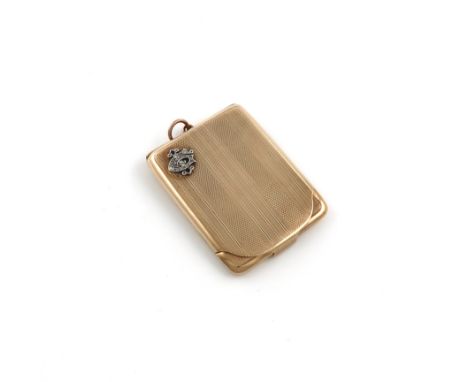 A 9 carat gold match case cover, by Hamilton &amp; Co., London 1924, rectangular form, engine-turned decoration, with a ring 