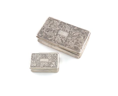 A 19th century Chinese silver snuff box, by Cutshing, rectangular form, the hinged cover and base with chased foliate scroll 