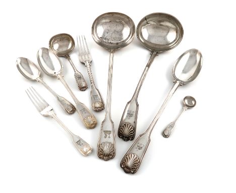 A Collection of silver Fiddle, Thread and Shell pattern flatware, by Jackson and Fullerton, London 1899, Holland, Aldwinckle 
