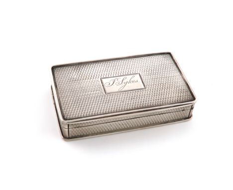 A William IV silver snuff box, by Nathaniel Mills, Birmingham 1831, rectangular form, engine-turned decoration, the hinged co