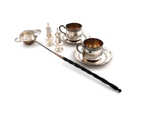 λA mixed lot of silver items: comprising: a French punch ladle, double-lipped bowl, twisted stem and a twisted whalebone hand