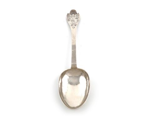 A William III West Country silver Lace-back Trefid spoon, by Richard Sweet II, Chard circa 1700, oval bowl, the reverse of th