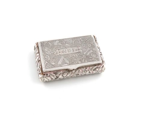 A late 19th century silver snuff box, marked with Chinese characters and WS, possibly for Woshing, rectangular cushion form, 